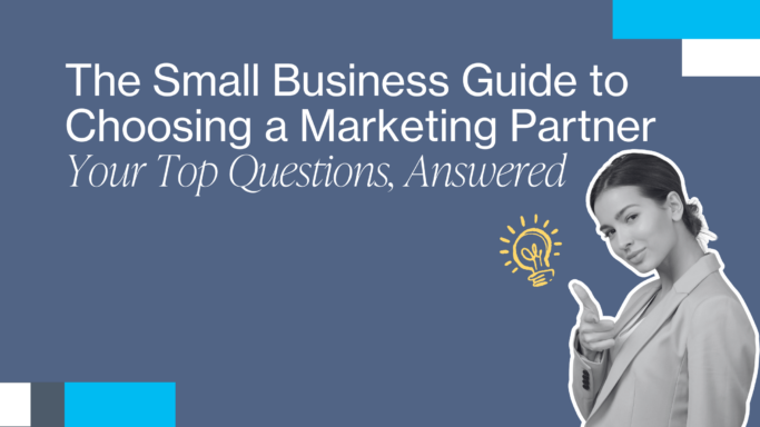 marketing partner guide. woman pointing. light bulb idea.