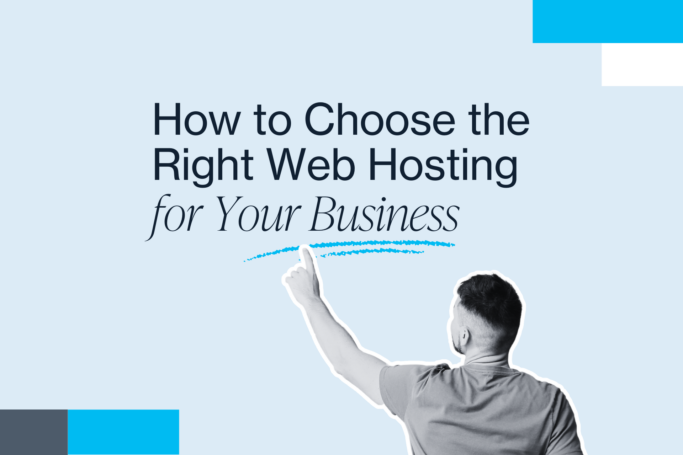 Right web host for your business graphic with man pointing
