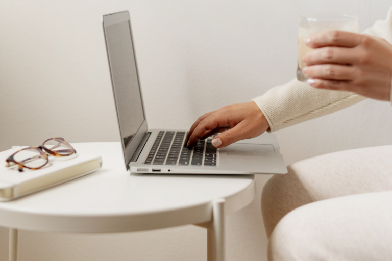 secret of digital growth. Image of woman working on laptop
